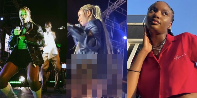 Singer Ayra Starr causes a stir as her derriere pops out in skimpy outfit during stage performance (Video)