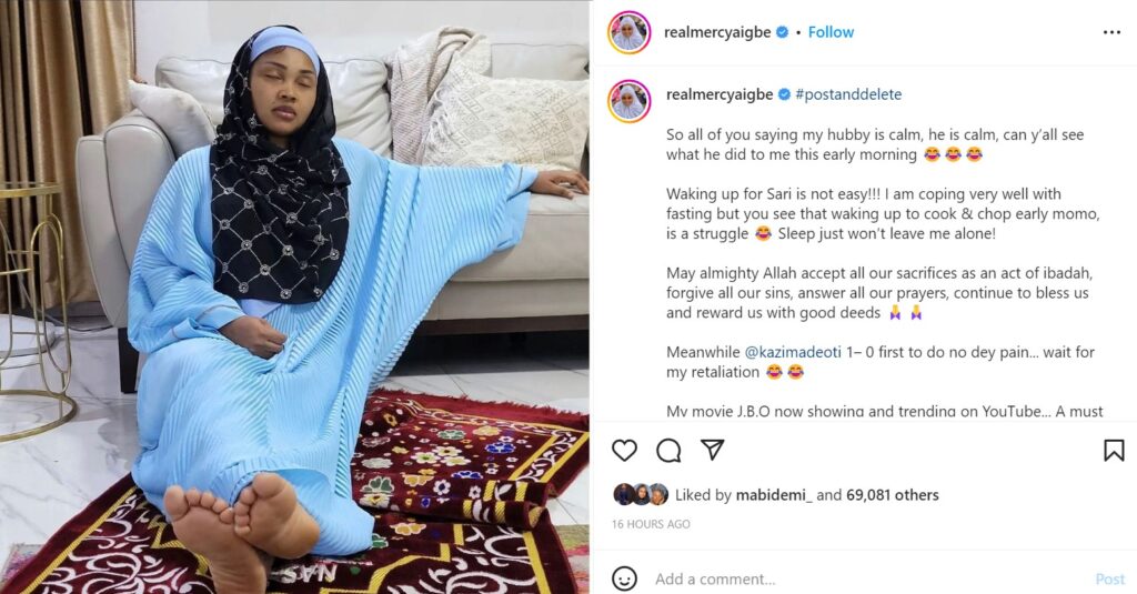 “Waking up to cook sari is not easy” — Mercy Aigbe laments as she joins Muslim husband in Ramadan fast