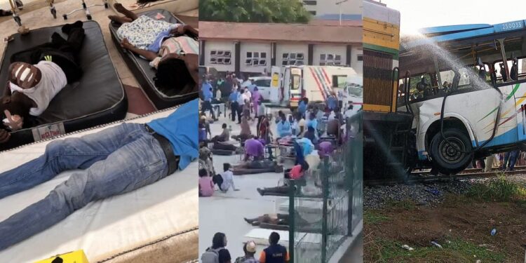 Video of victims of the Train/Bus accident being laid on the floor outside LASUTH (Watch)