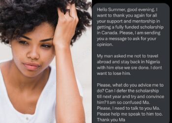 Young lady confused as boyfriend asks her to forgo scholarship in Canada for him
