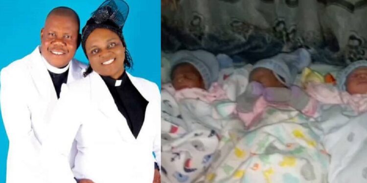 Jubilation as Nigerian pastor and his wife welcome triplets after 23 years of waiting