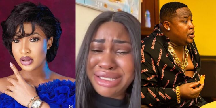 Actress Tonto Dikeh reacts as Kenyan lady breaks down in tears after Cubana ChiefPriest denied being the father of her baby (Video)