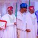 Bola Ahmed Tinubu and Kashim Shettima present their Certificates of Return to President Buhari (photos)