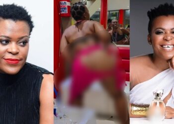 South African dancer, Zodwa Libram reacts after being called out for dancing with her bare bum on display (video)