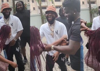 “I’m a huge fan” – Actress, Iyabo Ojo’s PA goes wild with excitement as she meets Davido (Video)