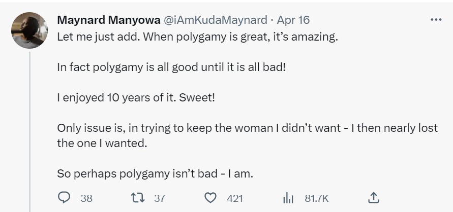 Screenshot 2023 04 21 083913 “Polygamy is my biggest mistake ever. Don’t do it” – Journalist with two wives warns