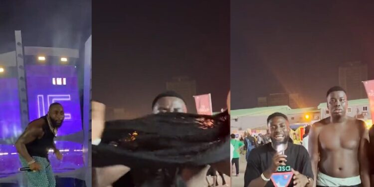 “Everybody in my area must smell it” – Excited fan reveals after grabbing Davido’s singlet during concert (Video)