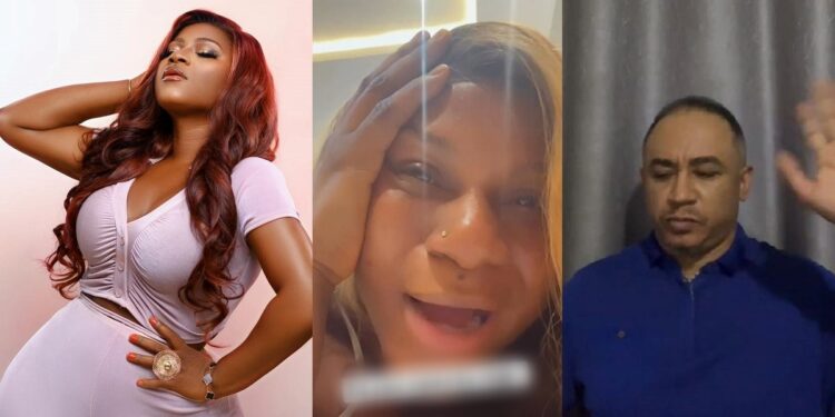 “Na your mama be virgin” – Actress Destiny Etiko breaks silence on virginity claim, takes a swipe at Daddy Freeze (Video)