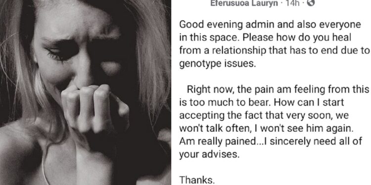 “The pain I am feeling is too much to bear” – Heartbroken Nigerian lady laments as her relationship ends due to incompatible genotype