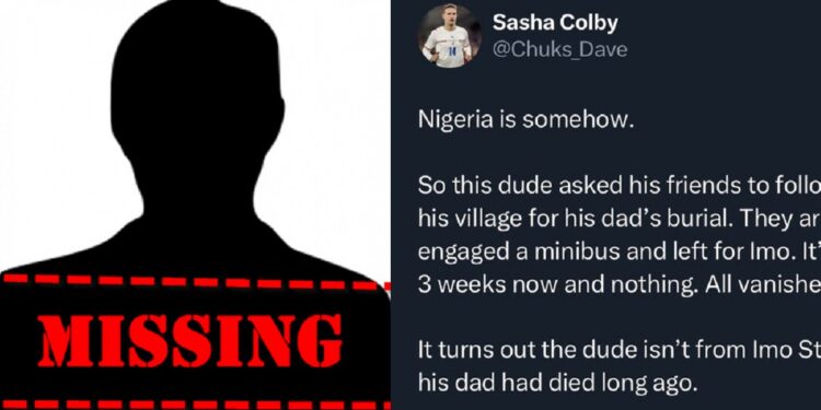 Six men mysteriously go missing after unknowingly traveling for fake burial ceremony in Imo