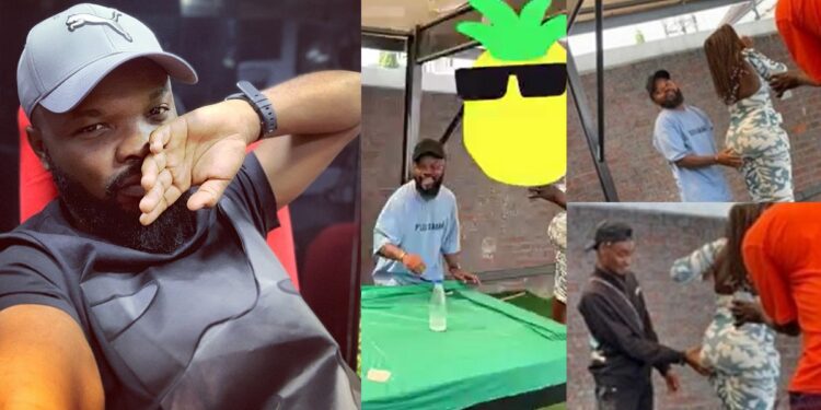 “No respect for women” – OAP Nedu under fire over reward in bottle flip game with friends (Video)