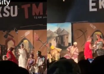 Drama as spirit of Sango reportedly possesses EKSU student during show (Video)
