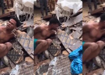 Drama as young man goes berserk in popular Tejuosho Market in Lagos (Video)