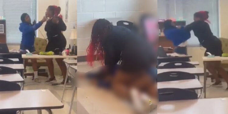 Female teacher be@ts up student for sl@pping her (Video)
