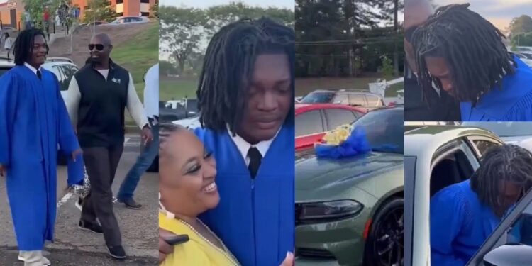 Man burst in tears as he receives new car as graduation gift from parents (Video)