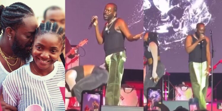 “His wife dey backstage” – Reactions as Adekunle Gold moves away from dancer who tried to rock him on stage (Video)
