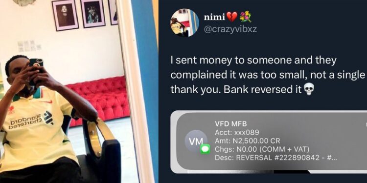 Man rejoices as bank reverses N2,500 he sent to lady who didn’t appreciate it