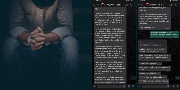 “Her new boyfriend wrote that heartbreak text for her” – Reactions as young man shares lengthy break up message his girlfriend sent him