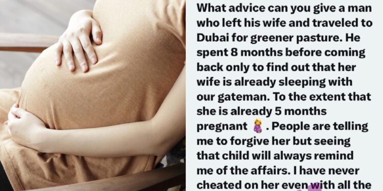 Man shares how his wife got pregnant for their gateman 8 months after he traveled to Dubai