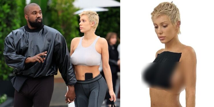 Kanye West’s wife, Bianca leaves little to the imagination as she models new Yeezy fashion line designed by a Nigerian-born designer
