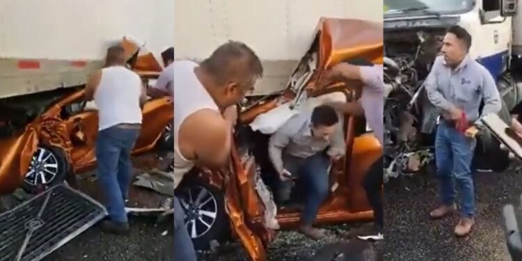 Moment man walked out unharmed following ghastly car accident (Video)