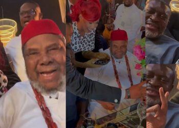 BBNaija star, Tacha, excited as she meets veteran actors, Pete Edochie, Kanayo O. Kanayo for the first time (Video)