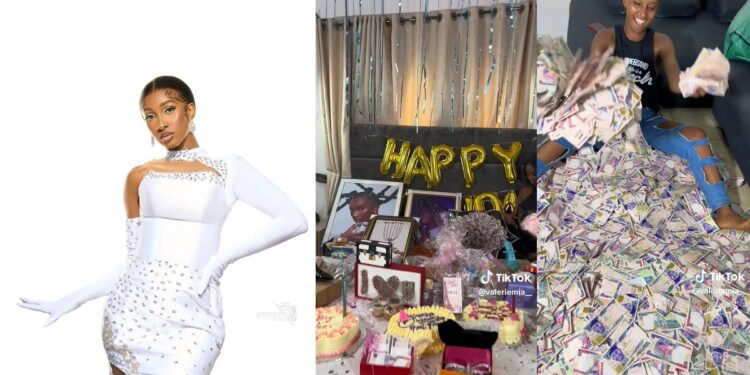 “My Odogwu boyfriend made it rain” – Lady shows money and gifts she got on her birthday (Video)