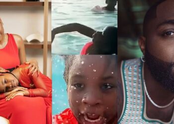 “Una don start” – Netizens drag Davido’s baby mama, Sophia Momodu as she takes daughter, Imade swimming (Watch)