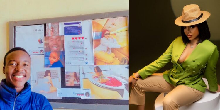 Obsessed fan sets up a collage of BBNaija star, Nengi’s pictures in his room