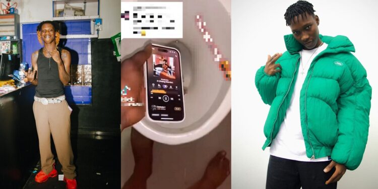 Seyi Vibez’ fan drops his phone down the toilet because it played Zinoleesky’s song (video)