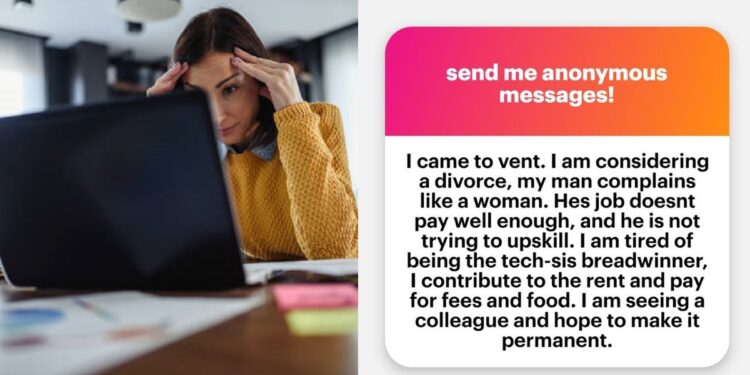 “I am tired of being the tech-sis breadwinner” – Lady laments nagging husband