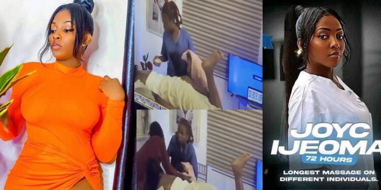 Nigerian lady attempting to set Guinness World Record for the longest massage collapses (Video)