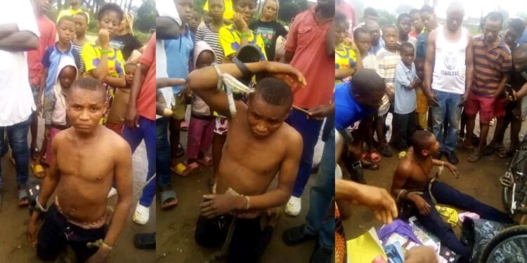 Young man nabbed in Abia after he allegedly broke into provision store through the ceiling and made away with goods