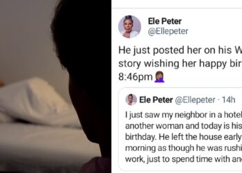 Nigerian lady reveals she saw her neighbor in a hotel with another woman on his wife’s birthday