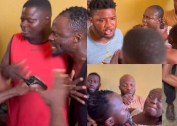 Drama as actress Damilola Oni refuses to act kissing scene with colleague Jigan on movie set (Video)