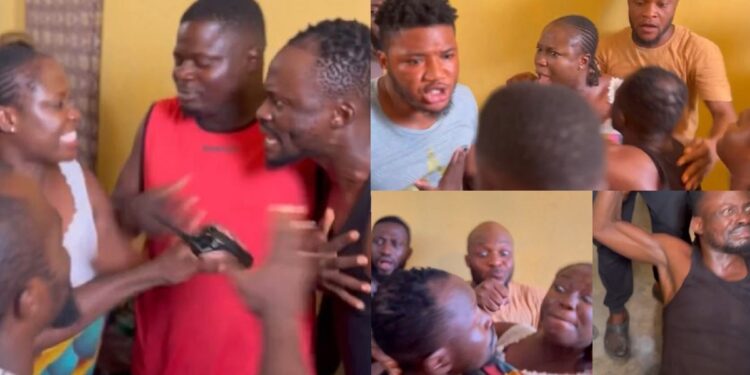 Drama as actress Damilola Oni refuses to act kissing scene with colleague Jigan on movie set (Video)