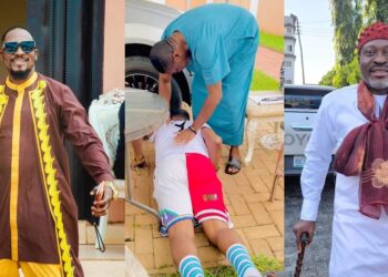 “He is a legend” – Junior Pope prostrates as he meets Kanayo O. Kanayo (video)