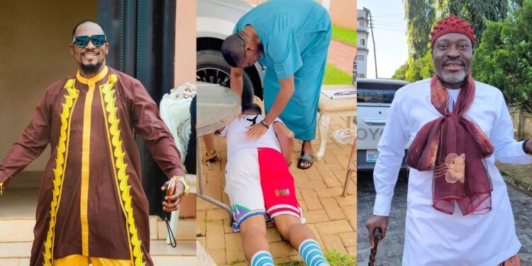 “He is a legend” – Junior Pope prostrates as he meets Kanayo O. Kanayo (video)