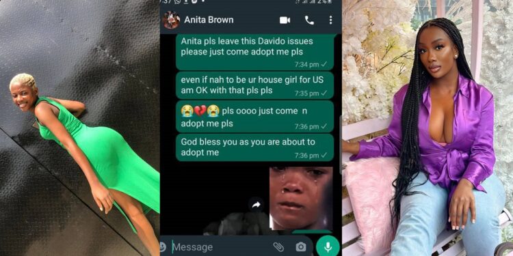 “Come and adopt me pls” – Nigerian lady begs Anita, Davido’s alleged pregnant side chick