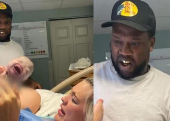 Trending photos of man looking stunned as his woman birthed their child stirs reactions