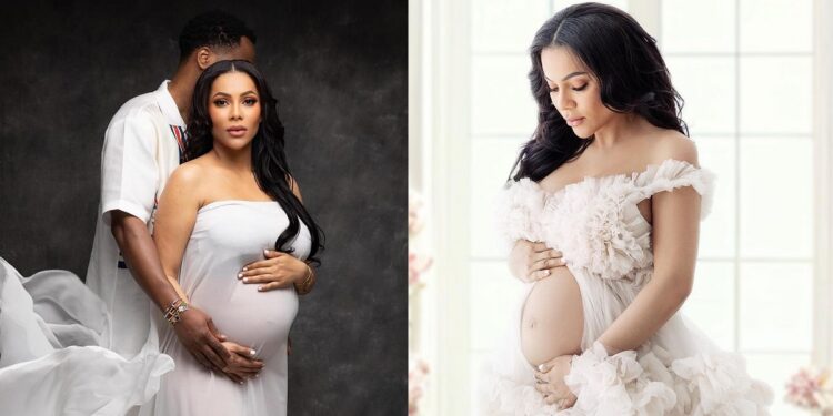 “Why baby papa go dey hide face?” – Maternity shoot photos of BBNaija star Maria with her partner causes stir