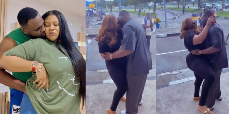 Heartwarming moment actress Nkechi Blessing reunited with her lover after months apart (Video)
