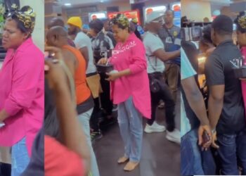 Nigerian lady shares video of Toyin Abraham barefooted while buying food in a restaurant