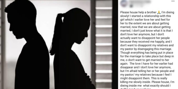 “I’m afraid to tell my fiancée that the love I have for her has disappeared” – Nigerian man says