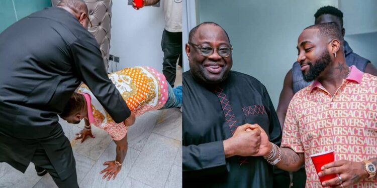 Davido prostrates to greet Dele Momodu years after dissing him (Video)