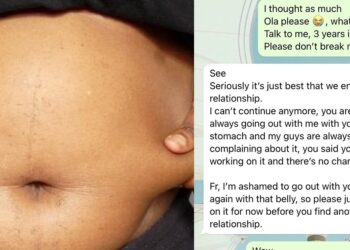 “I feel ashamed to go out with you because of your stomach” – Lady shares heartbreaking message from boyfriend