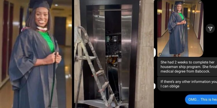 Female doctor d!es in an elevator accident in General hospital in Lagos two weeks to completion of her housemanship,
