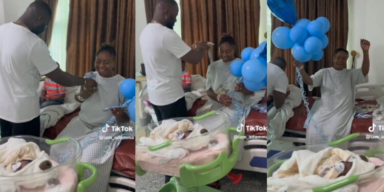 Man makes money rain on his wife as she delivers a baby boy (video)