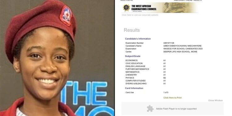 JAMB highest scorer, Kamsiyochukwu Umeh passes WAEC with 8 As