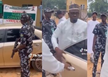 Viral Video: Alleged Adamawa Student Union President arrives at a convention with police escorts (WATCH)